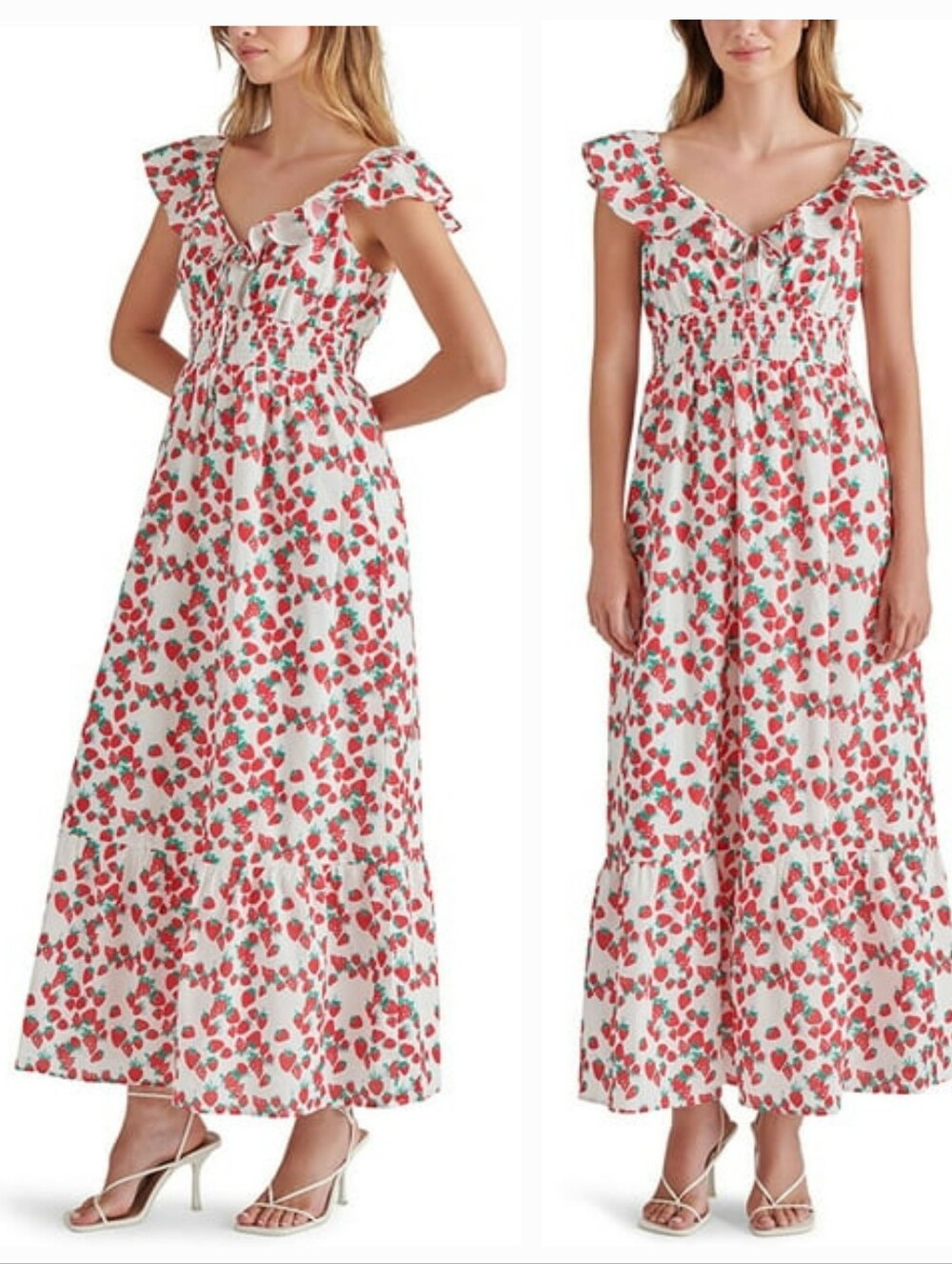 Betsey Johnson Straberry Cotton Summer Ruffle Cap Sleeves Maxi Dress Medium